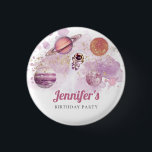 Outer Space Pink Rocket Planets Galaxy Button<br><div class="desc">Outer Space Rocket Planets Galaxy - Whimsical watercolors and modern typography complement the design. Personalise with your details easily and quickly,  press the customise it button to further re-arrange,  and format the style and placement of the text.
Matching items in our shop.</div>