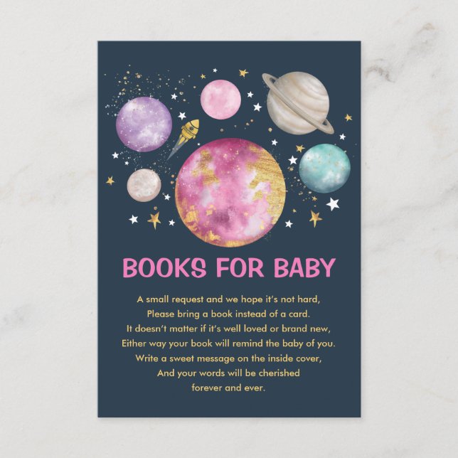 Outer Space Planet Galaxy Moon Books for Baby Girl Enclosure Card (Front)