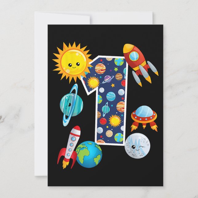 Outer Space Planet Guide 1 Year Old 1st Birthday P Invitation (Front)