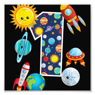 Outer Space Planet Guide 1 Year Old 1st Birthday P Photo Print