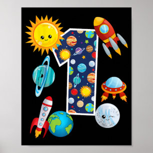 Outer Space Planet Guide 1 Year Old 1st Birthday P Poster