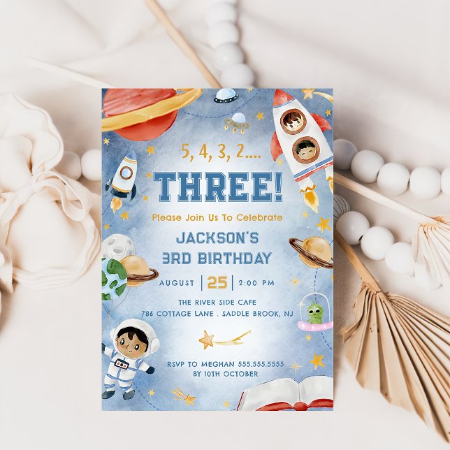 Outer Space Planets 3rd Birthday Party Invitation (Creator Uploaded)