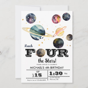 Outer Space    Planets and Stars   4th Birthday   Invitation