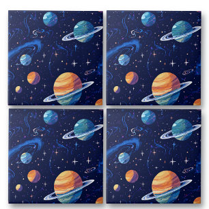 Outer Space Planets and Stars Galaxy Pattern Tile