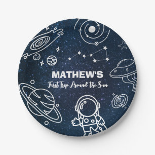 Outer Space Planets Astronaut 1st Birthday Boy Paper Plate