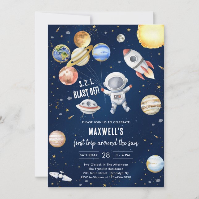 Outer Space Planets Astronaut Boy Birthday Invitation (Front)