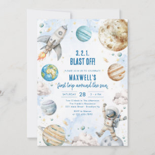 Outer Space Planets Astronaut Boy Birthday Invitation