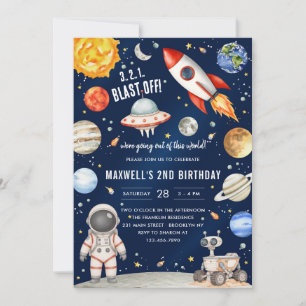 Outer Space Planets Astronaut Boy Birthday Invitation