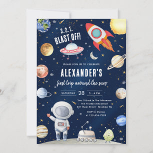 Outer Space Planets Astronaut Boy Birthday Invitation