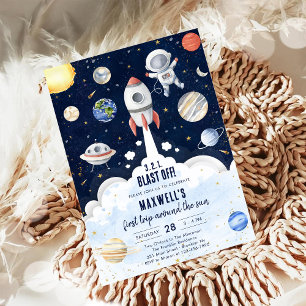Outer Space Planets Astronaut Boy Birthday Invitation