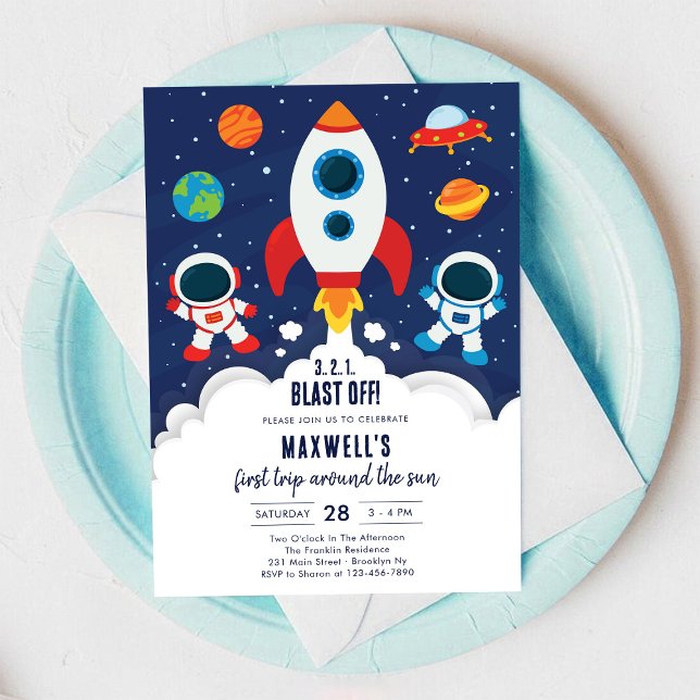 Outer Space Planets Astronaut Boy Birthday Invitation (Creator Uploaded)