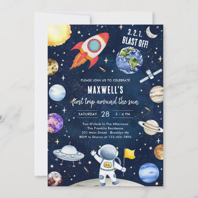 Outer Space Planets Astronaut Boy Birthday Invitation (Front)