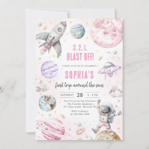 Outer Space Planets Astronaut Girl Birthday Invitation
