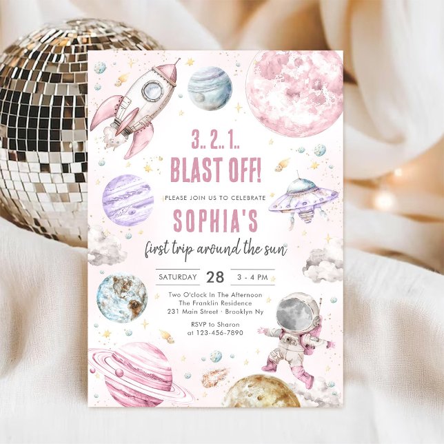 Outer Space Planets Astronaut Girl Birthday Invitation (Creator Uploaded)
