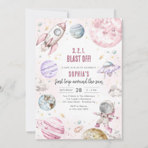 Outer Space Planets Astronaut Girl Birthday Invitation
