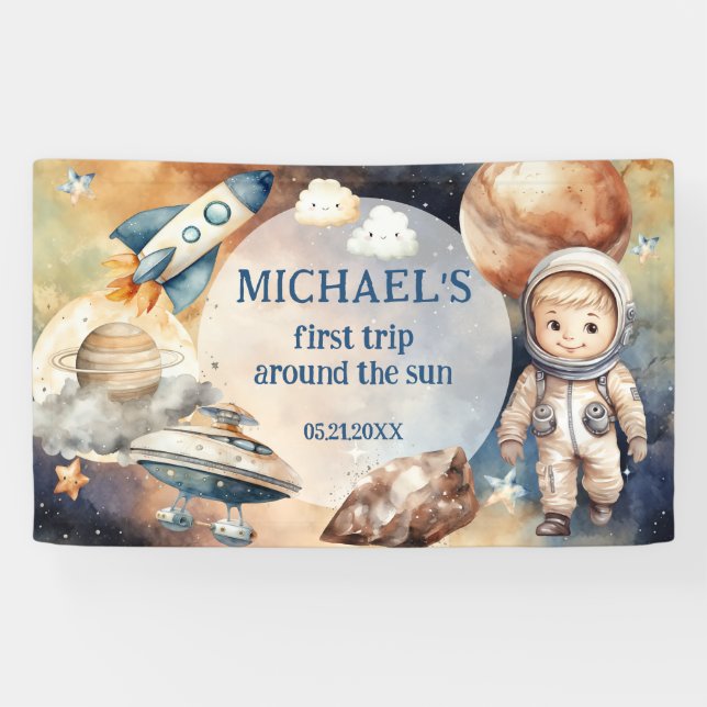 Outer Space Planets Boy First Birthday   Banner (Horizontal)