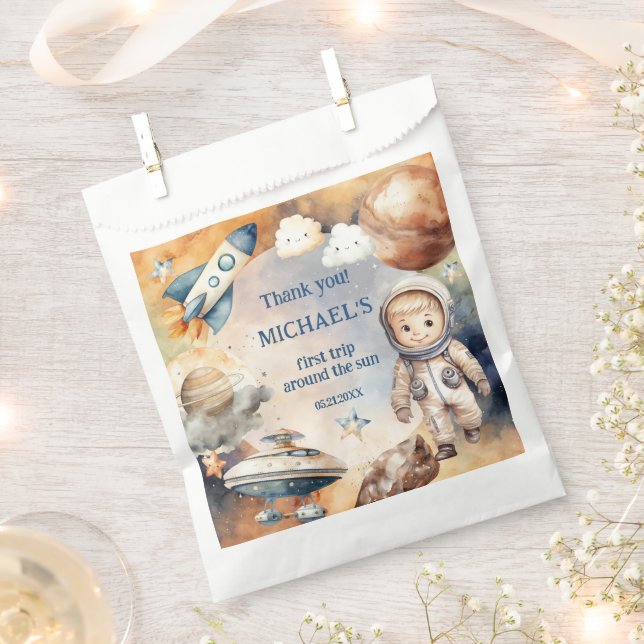Outer Space Planets Boy First Birthday Favour Bag (Clipped)
