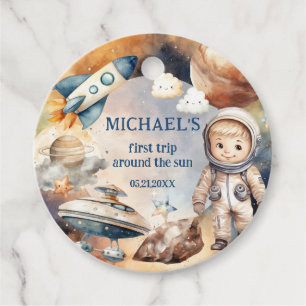 Outer Space Planets Boy First Birthday Favour tags