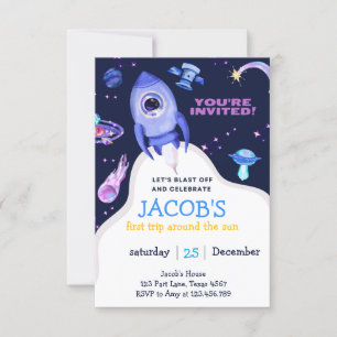 Outer Space Planets Boy First Birthday  Invitation
