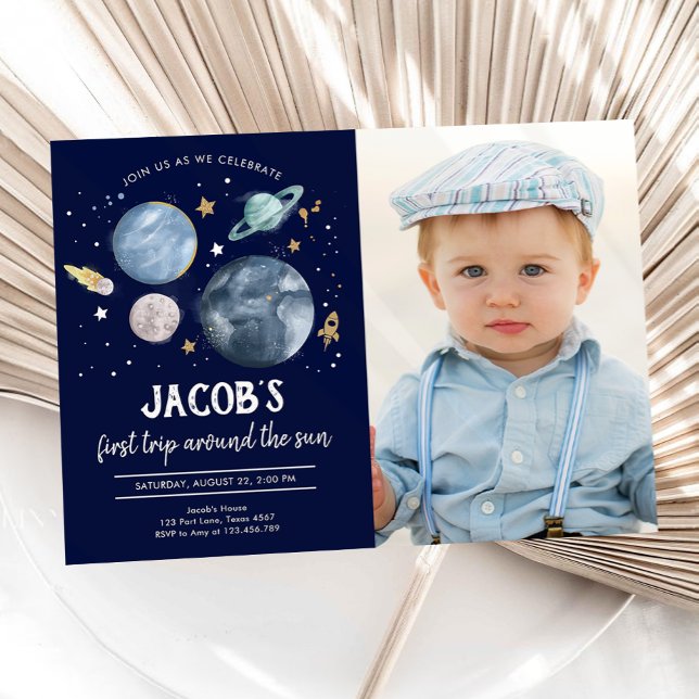 Outer Space Planets Boy First Birthday Invitation (Creator Uploaded)