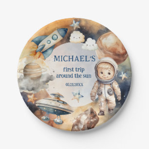 Outer Space Planets Boy First Birthday  Paper Plate