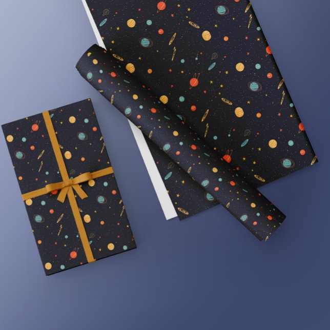 Outer Space Planets Galaxy Boy Birthday Wrapping Paper (Creator Uploaded)
