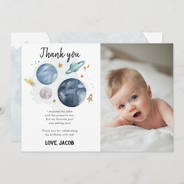 Outer Space Planets Galaxy Boy Thank You Card (Front/Back)