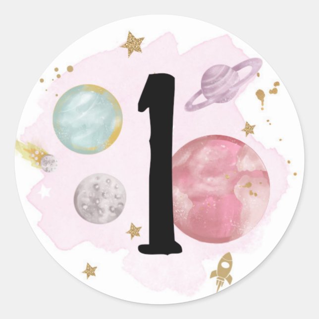 Outer Space Planets Galaxy Favour Gift Cupcake Classic Round Sticker (Front)