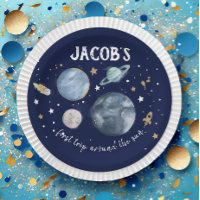Outer Space Planets Galaxy Gold Blue Boy Birthday