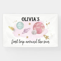 Outer Space Planets Girl First Birthday Backdrop
