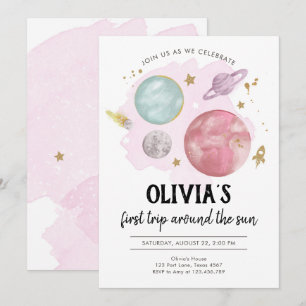 Outer Space Planets Girl First Birthday Invitation