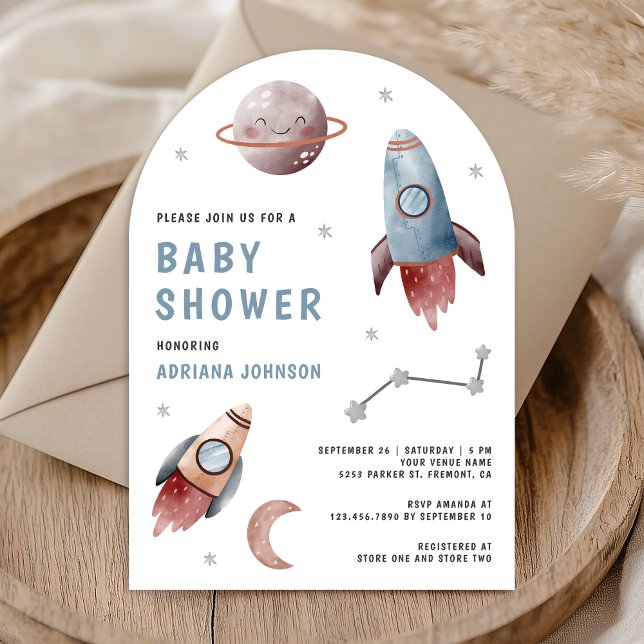 Outer Space Planets Rocket Arch Baby Shower Invitation (Creator Uploaded)