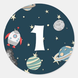 Outer Space Planets & Rocket Galaxy First Birthday Classic Round Sticker