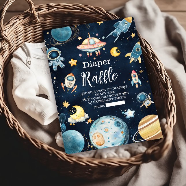 Outer Space Planets Rocket Navy Diapper Raffle Enclosure Card (Creator Uploaded)