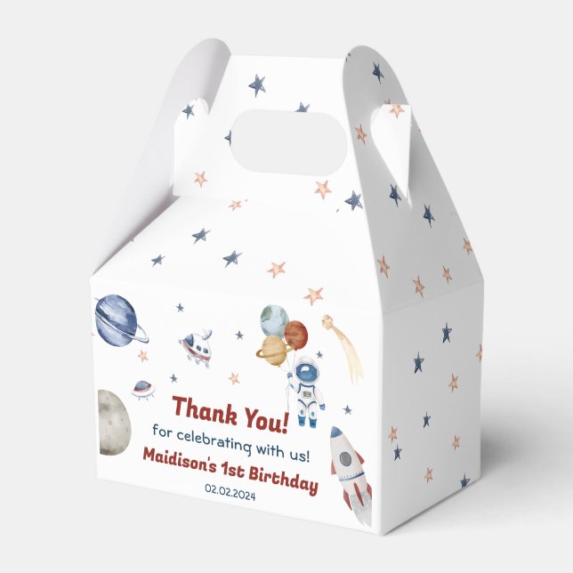 Outer Space Planets & Rocket Ship Birthday Party Favour Box (Front Side)
