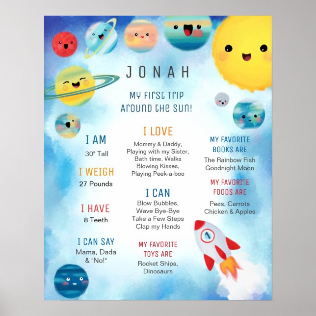 Outer Space Planets Rocket Ship Birthday Poster (Front)
