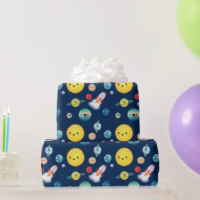 Outer Space Planets Rocket Ship Birthday  Wrapping Paper (Party Gifts)