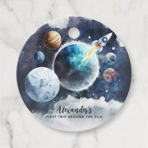 Outer Space Planets & Rocket Ship Boy 1st Birthday Favour Tags