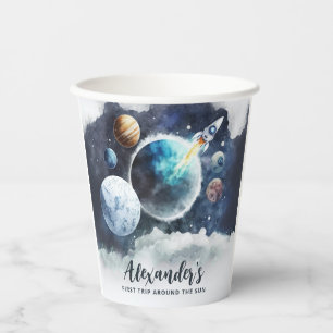 Outer Space Planets & Rocket Ship Boy 1st Birthday Paper Cups