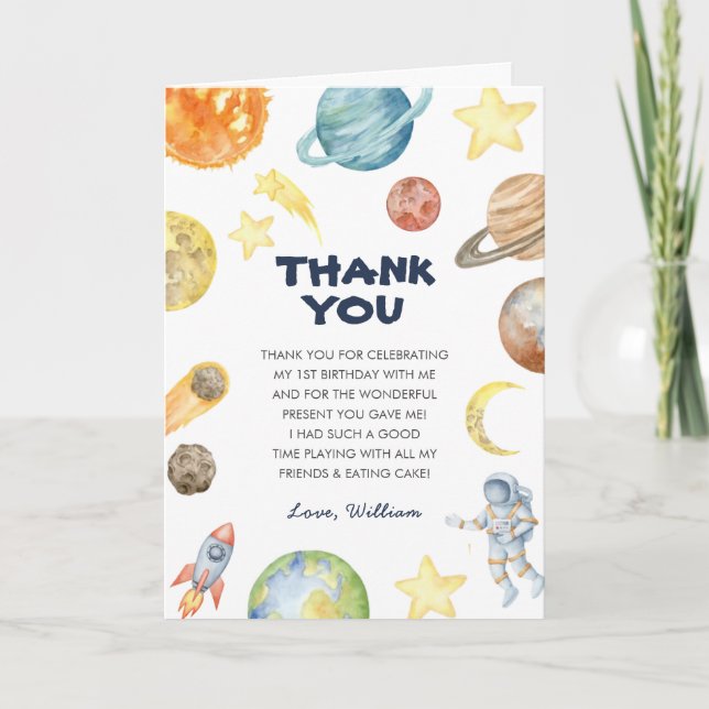 Outer Space Planets  Thank You Card (Front)