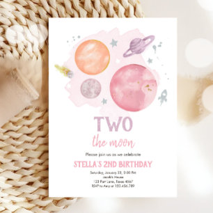Outer Space Planets Two The Moon Girl Birthday Invitation