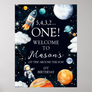 Outer Space Rocket Astronaut 1st Birthday Welcome Poster
