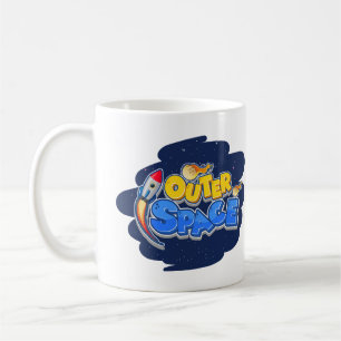 Outer Space Rocket Cartoon Design Coffee Mug