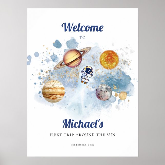 Outer Space Rocket First Birthday  Foam Board Poster (Front)