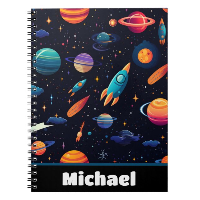 Outer Space Rocket Kids Personalised Notebook (Front)