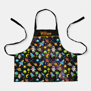 Outer Space Rocket Planet Black Apron