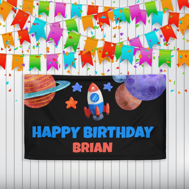 Outer Space Rocket Planet Child's Happy Birthday Banner (Creator Uploaded)