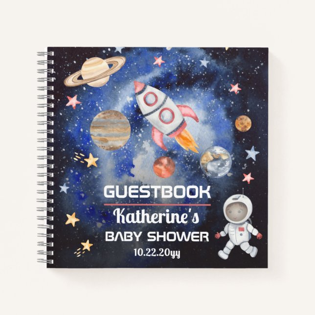 Outer Space Rocket Planets Baby Shower Guestbook Notebook (Front)