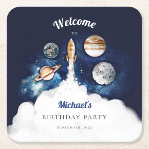 Outer Space Rocket Planets Galaxy Paper Plates Square Paper Coaster