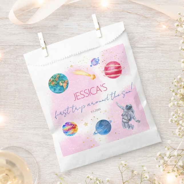Outer Space Rocket Planets girl Birthday Favour Bags (Clipped)